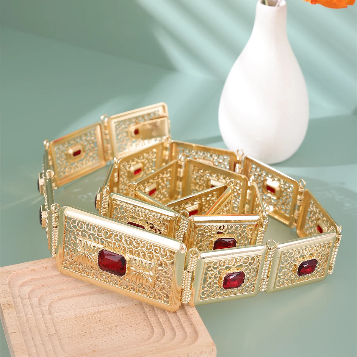 Luxury Bride Wedding Jewelry Inlay Big Gemstone Moroccan Caftan Belt For Women Dress Waist Chain