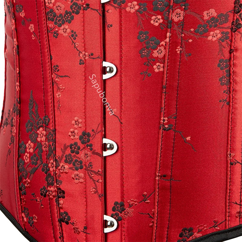 Corset Top Bustier Halter Strap Plus Size Embroidery Flower Lace UP Overbust Burlesque Costume Sexy Lingerie Women Red Black