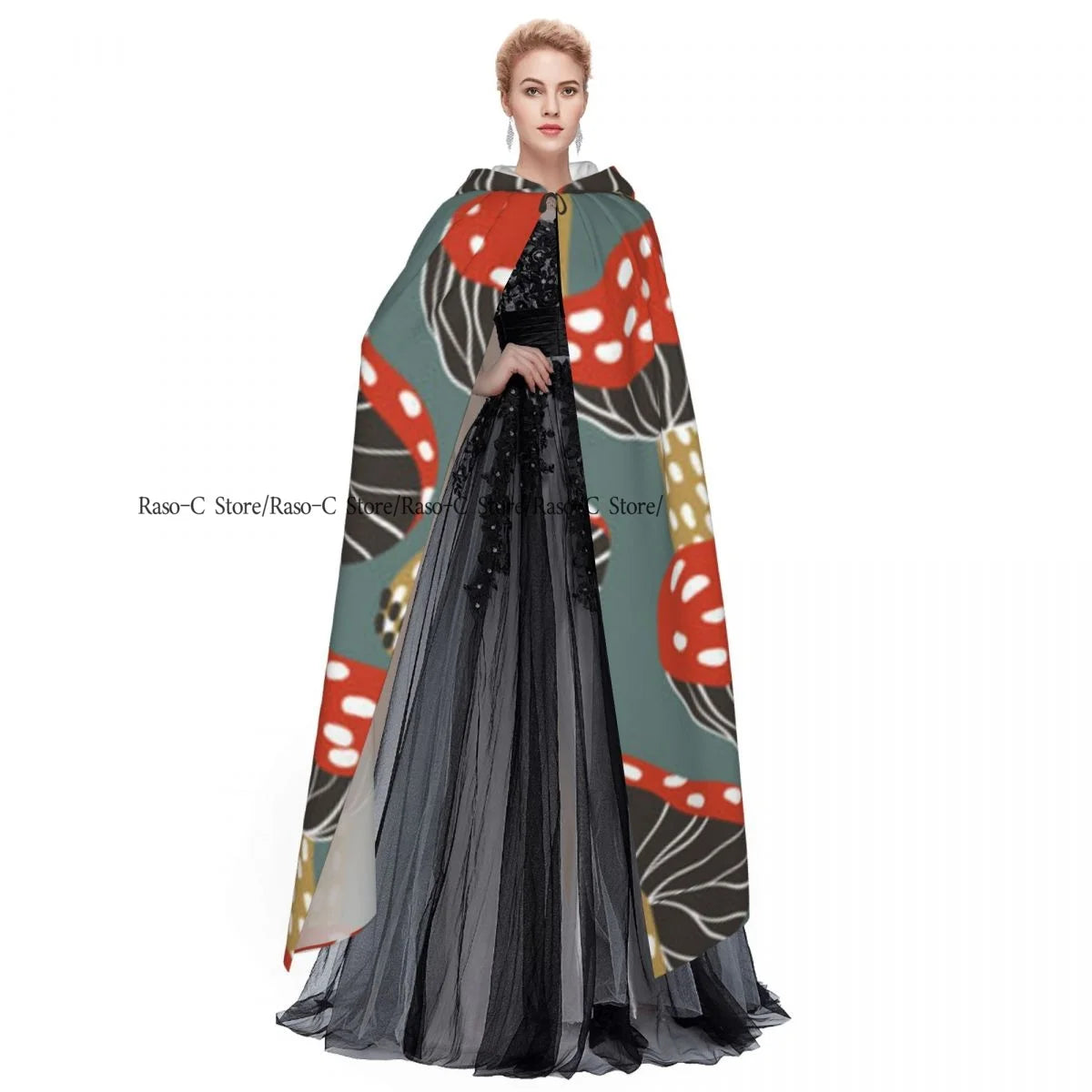 Unisex Adult Retro Mushrooms Cloak with Hood Long Witch Costume Cosplay
