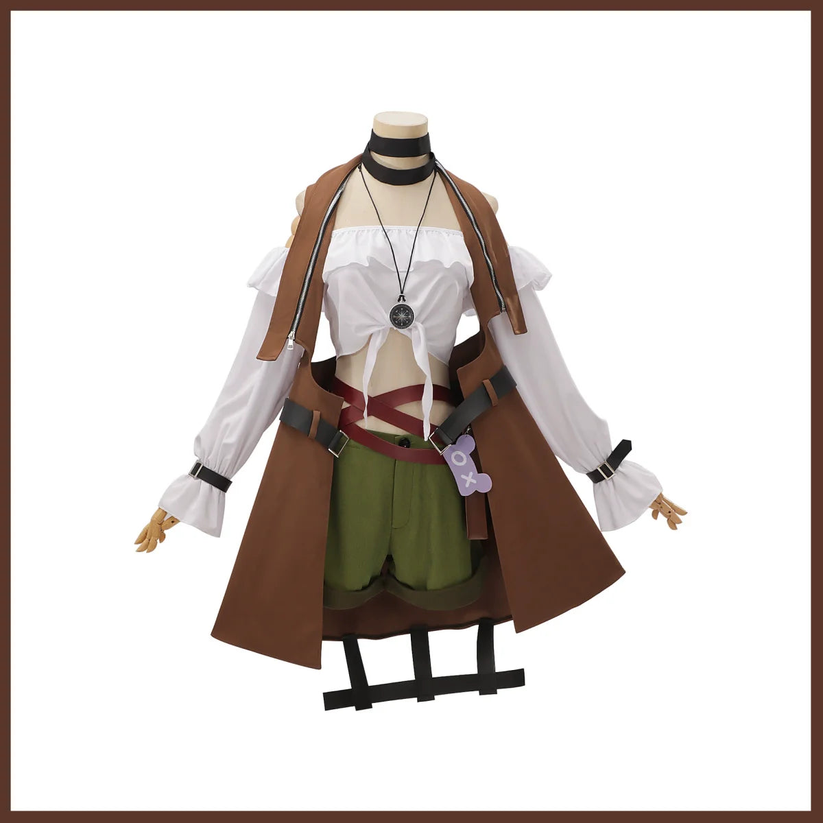 Game Path To Nowhere Hella Cosplay Costume Brown Coat Cloak Shorts Hat Tube Tops Uniform Wig  Woman Sexy Carnival Party Suit