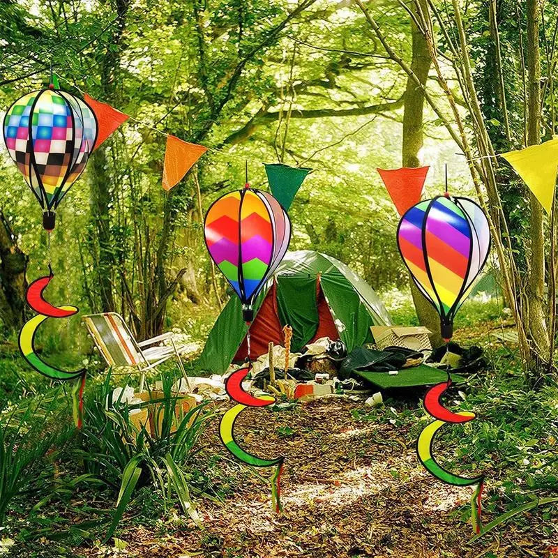 Wind Spinner Rainbow Pinwheels Whirligigs 3x Hot Air Balloon Twisted Windmills Hangable Windsock Whirlygig Pinwheels For Patio