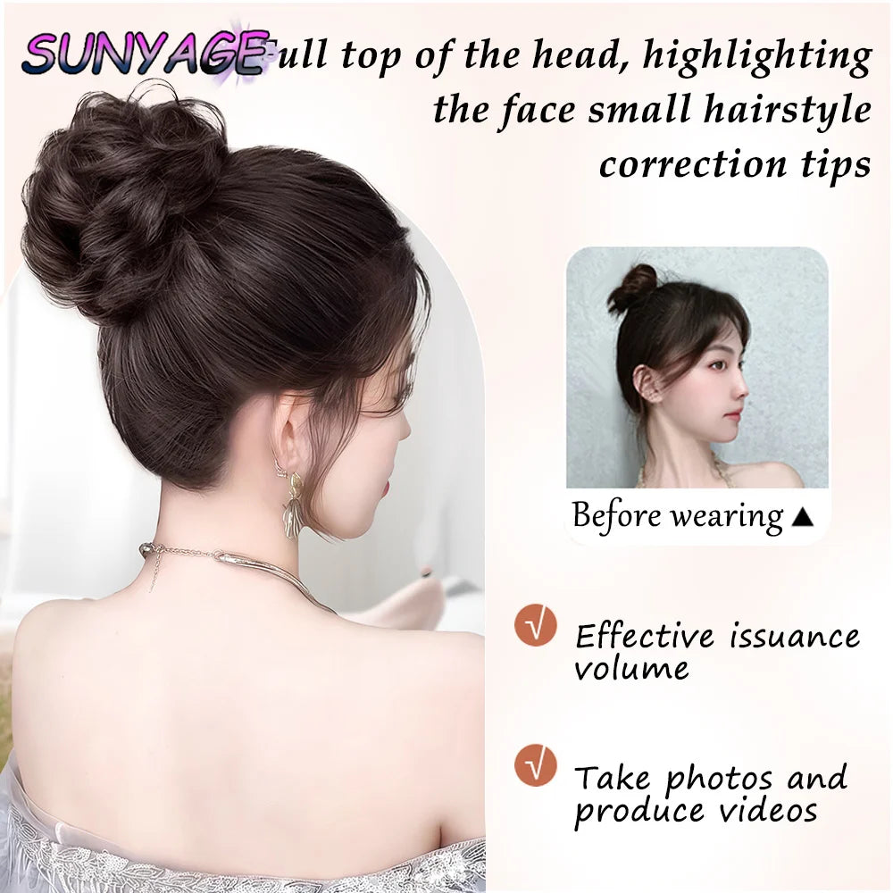 SUNYAGE Headdress Human hair Curled hair bun Head Claw Clip Fluffy Beauty Extension High Temperature Bride Hair Shapers