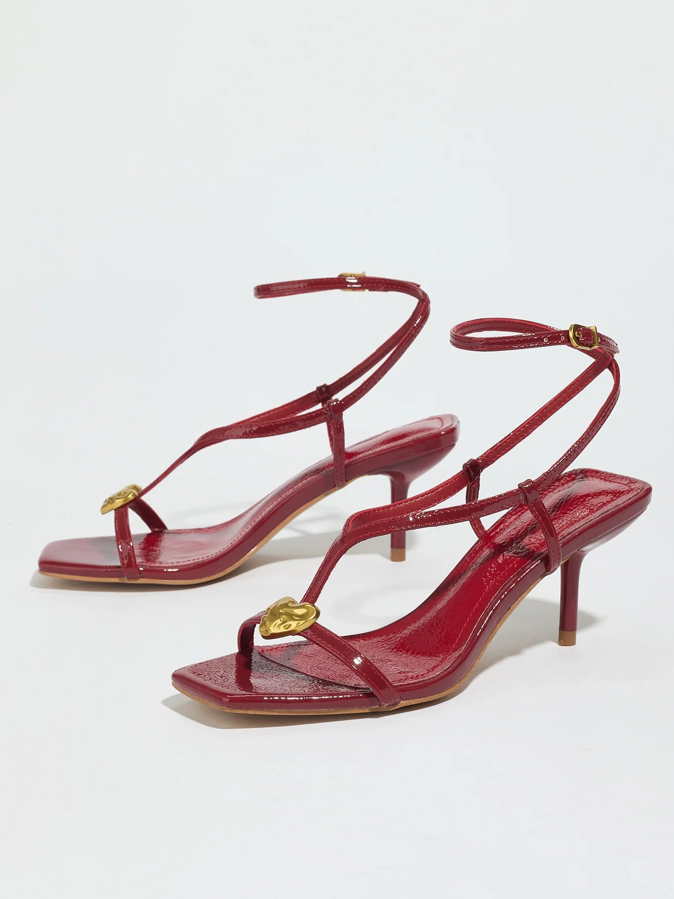 Shoes Woman New Summer 2025 Collection Metal Buckle Decoration T-shaped Belt  Thin Heel Square Toe Exposed Toe Women's sandals