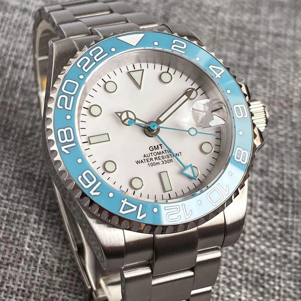 Customized 40mm Ice Blue Dial 200M Waterproof Diving Men Watch Selfwing NH34 GMT Movement 316L Steel Diver Wristwatch Jewelry