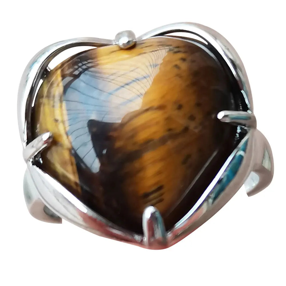 Tiger Eye Unakite Malachite Howlite Crystal Blue Sand Goldstone Aventurine Carnelian  Heart Bead Art Ring PWB918
