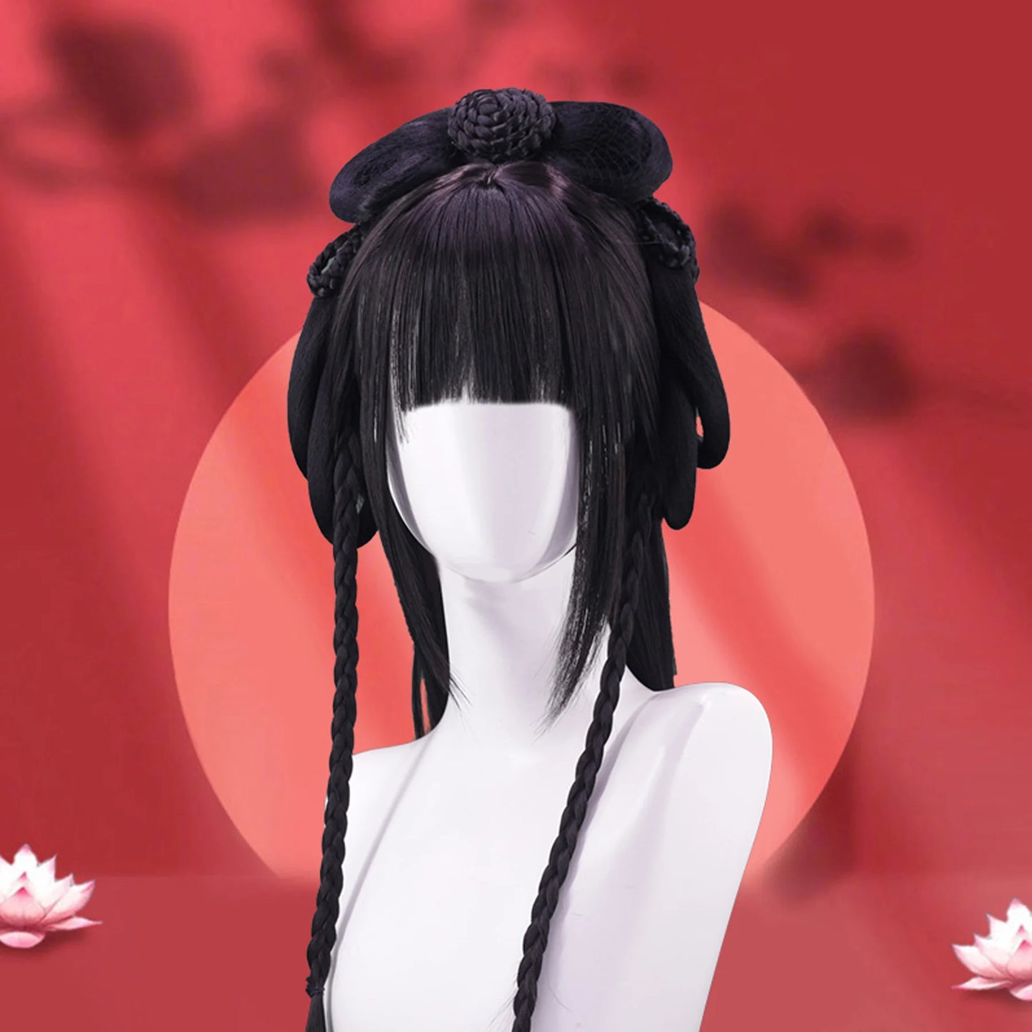 XIYUE Hanfu Wig Headband Women Chinese Style Synthetic Hair Piece Antique Modelling Cos Pad Hair Accessories Headdress Black