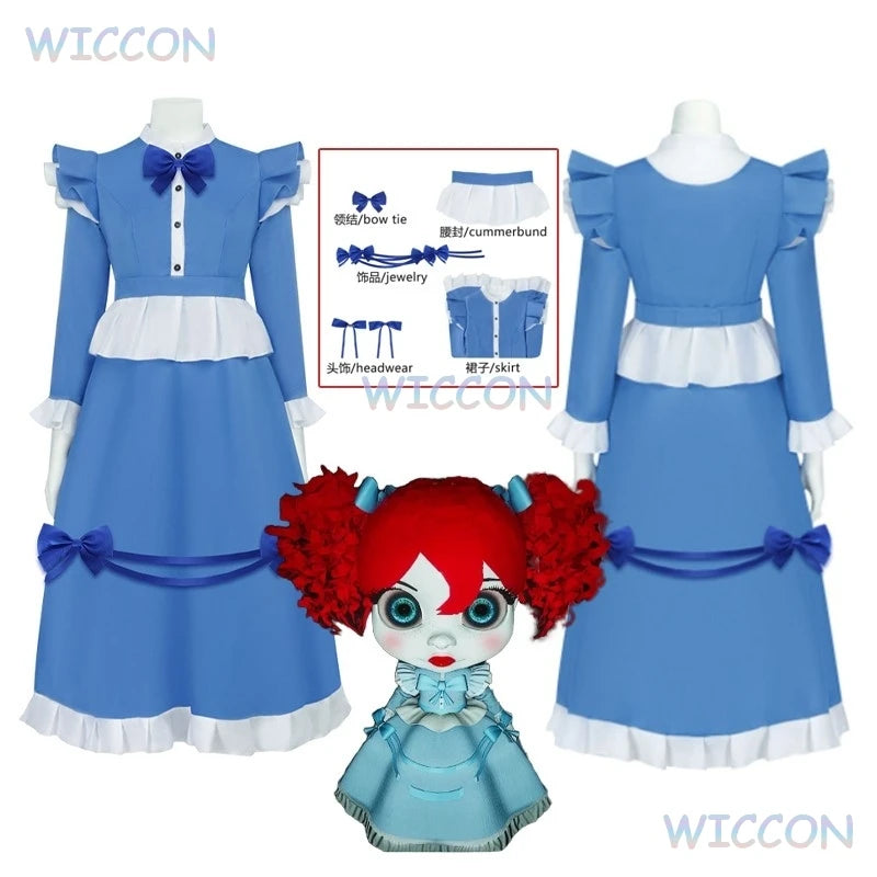 The Poppy Cosplay Costume Dress Red Hair Game Poppy Cos Playtime Girl Women Girls Blue Maid Dress Lolita Halloween Party Dress