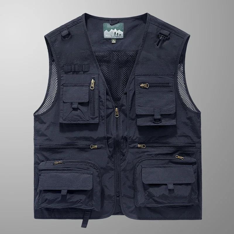 14 Pockets Summer New Men Us Work Hiking Fishing Vest Mens Photographer Waistcoat Mesh Cargo Sleeveless Jacket Tool Vest 7xl