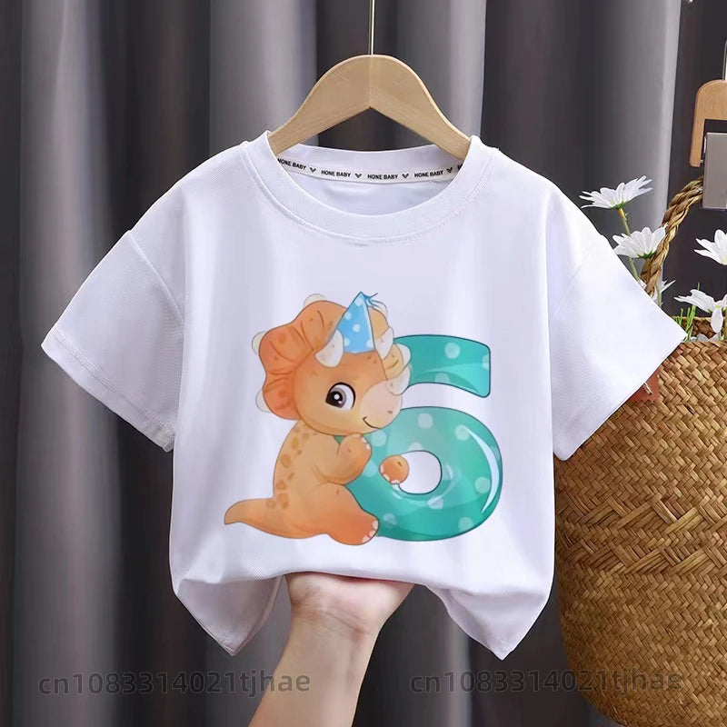 Cartoon Dinasour Birthday Baby Tshirts for Boy Party T-shirts Kids Tops Children Tees Girl Clothes