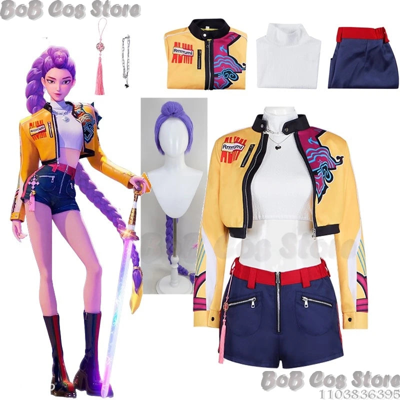 Rumi 2VER Suit K-POP Demon Hunter Cosplay Idol Girl Group Suit Sexy Coat Jacket Woman Wig Halloween Party Carnival Stage Outfit