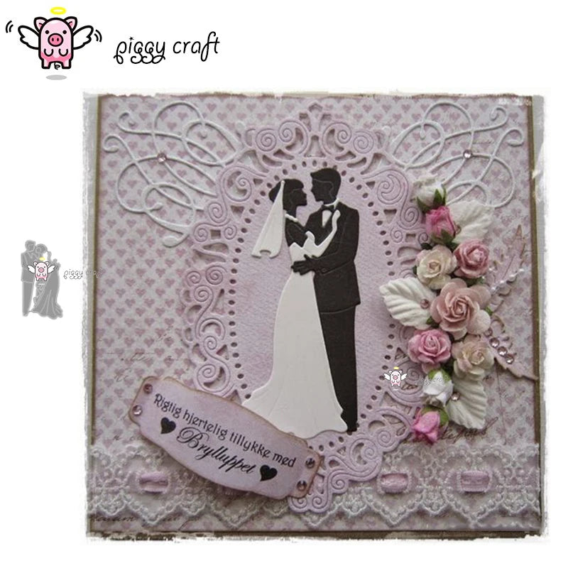 Piggy Craft metal cutting dies cut die mold Bride and groom Wedding Scrapbook paper craft knife mould blade punch stencils dies
