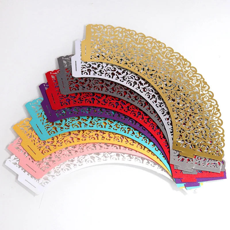 50pcs Lace Cupcake Wrapper Hollow Muffin Cupcake Paper Cups For Baby Shower Wedding Birthday Party Baking Fondant Dessert Decor