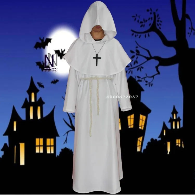 Christmas Medieval Christian Friar/Priest Robes - Witch Wizard Cloak Cape for Party, Death/Ghost/Vampire/Devil Cosplay