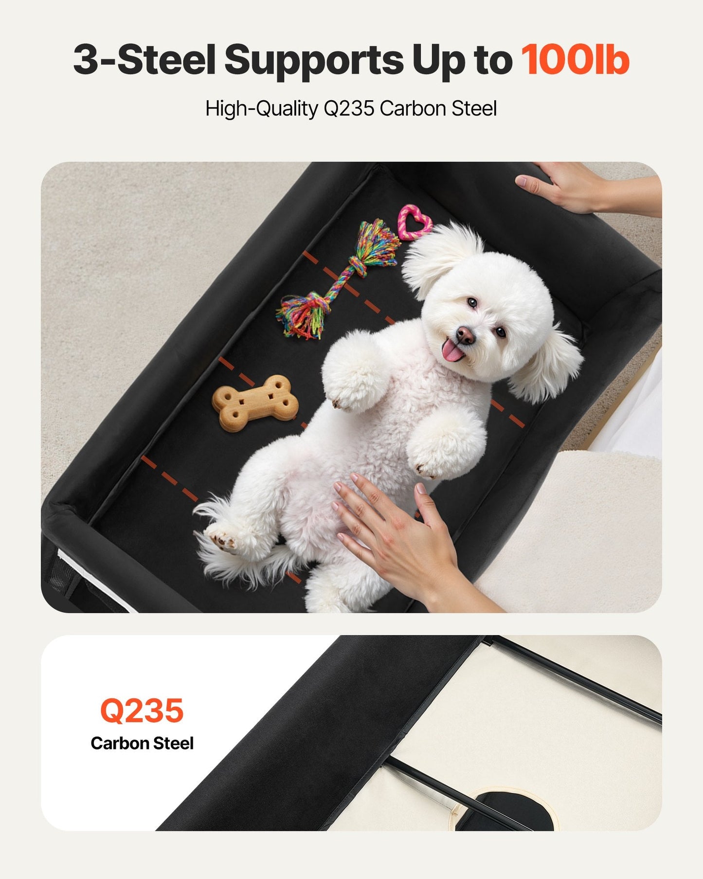 Elevated Lounge Pet Bed Foldable Bunk Dog Bed With Wheels & Side Bags