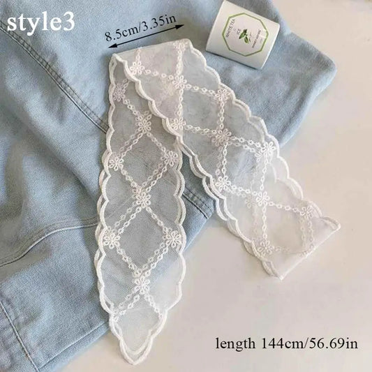 Y2k Women Narrow Long Scarf Elegent Lace Bow Necklace For Women Choker Long Ribbon Scarf Shawl Embroidery Headband Hair Scarf