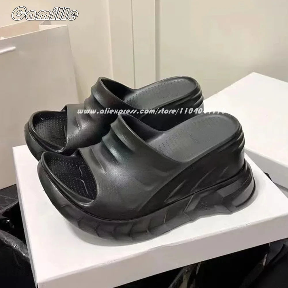 Solid Chunky Heel Wedges EVA Injection Shoes 2025 New Ins Fashion Casual Slippers Open Toe Sexy Outdoor Lady Slides