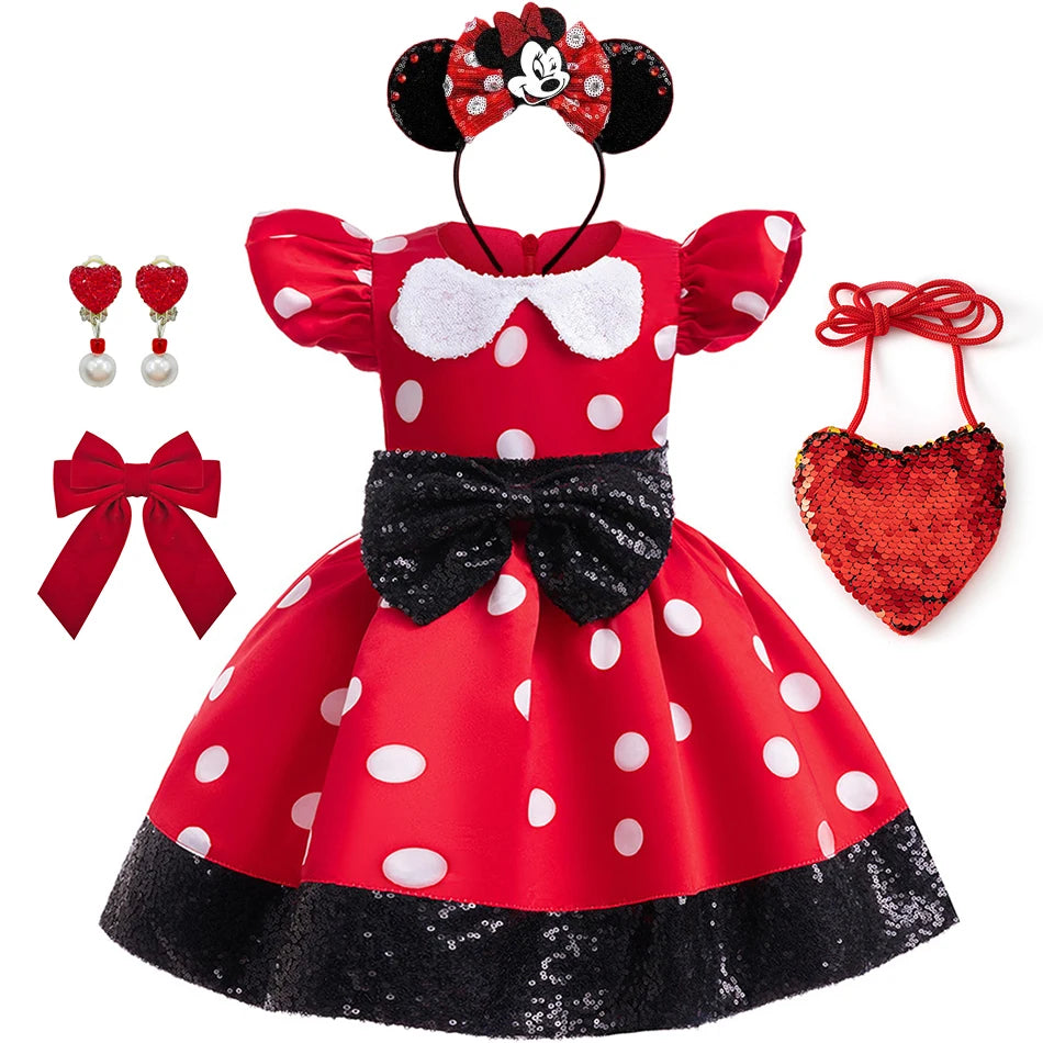 Disney Mickey Minnie Mouse Polka Dot Cosplay Baby Girls Boys Costume Kids Masquerade Clothes Children Halloween Carnival Dress