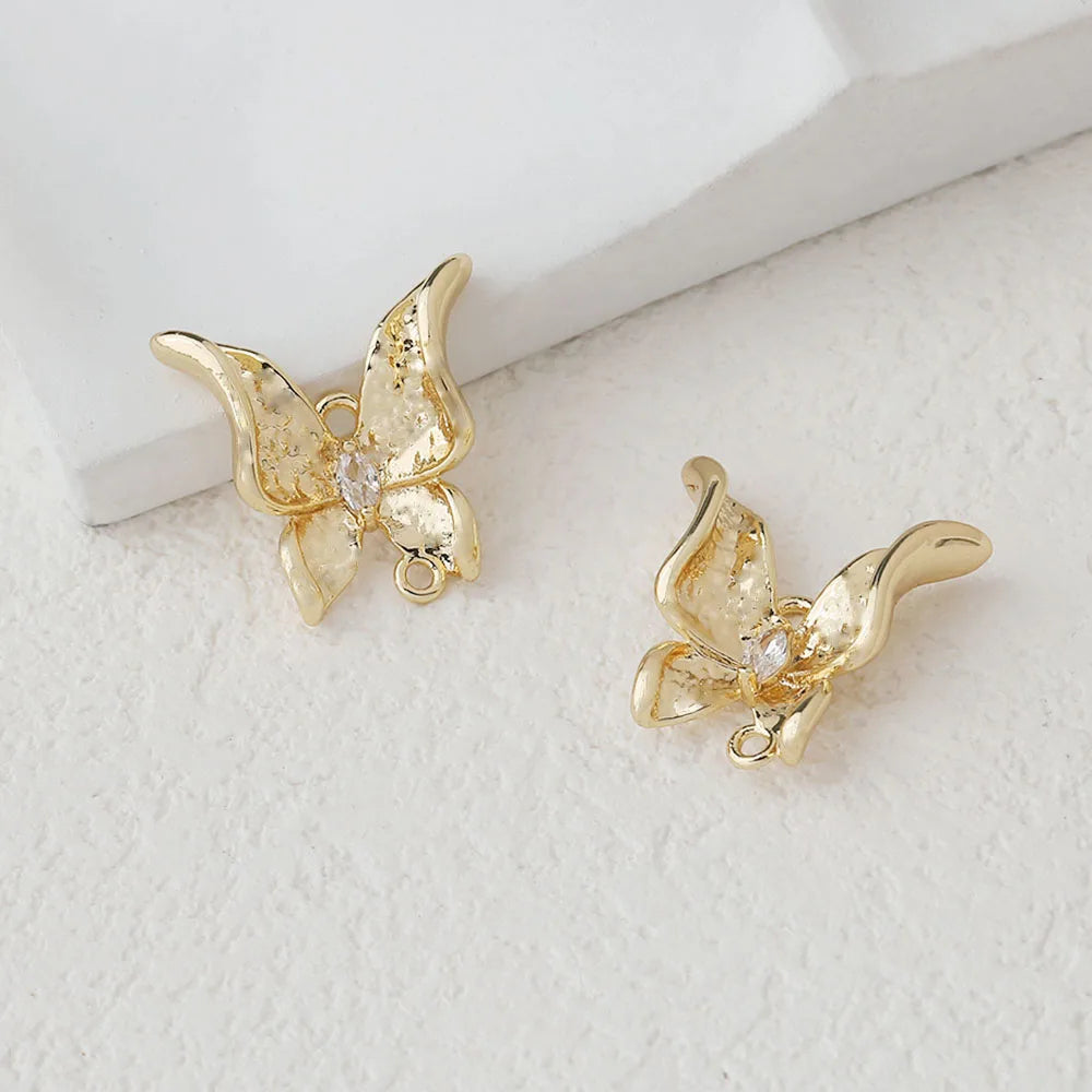 2PCS Dainty Butterfly Ear Studs Diy Earrings Charms Jewelry Making Findings Supplies 14k Gold Plated Accessories 16*17mm