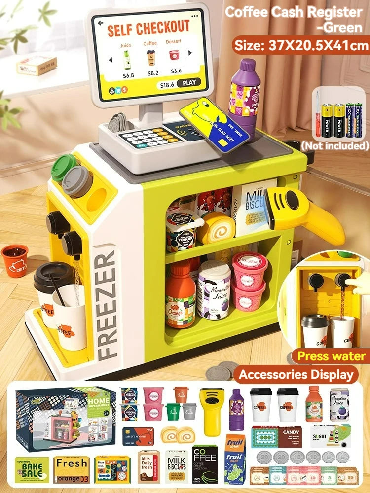 Pretend Play Calculator Cash Register Toys Supermarket Shop Cashier Registers with Scanner Credit Card Christmas Gifts for Kids