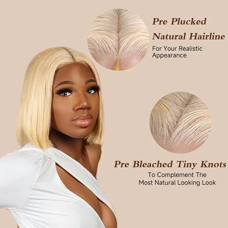 Blonde Bob Wig Human Hair 613 Lace Front Wigs Human Hair 200% Density 13x4 HD Lace Frontal Wig Pre Plucked With Baby Hair