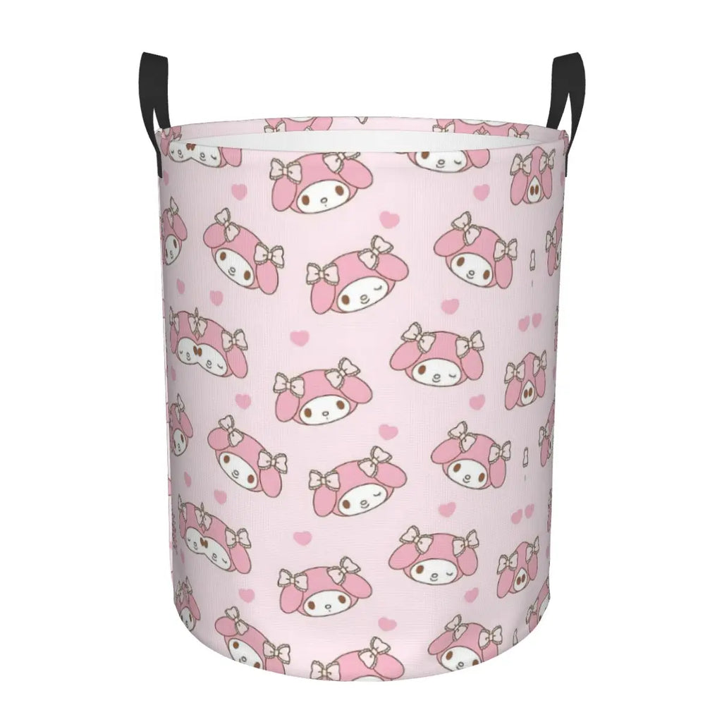 Custom Melody Laundry Basket Collapsible Pink Rabbit Clothes Hamper for Baby Kids Toys Storage Bin