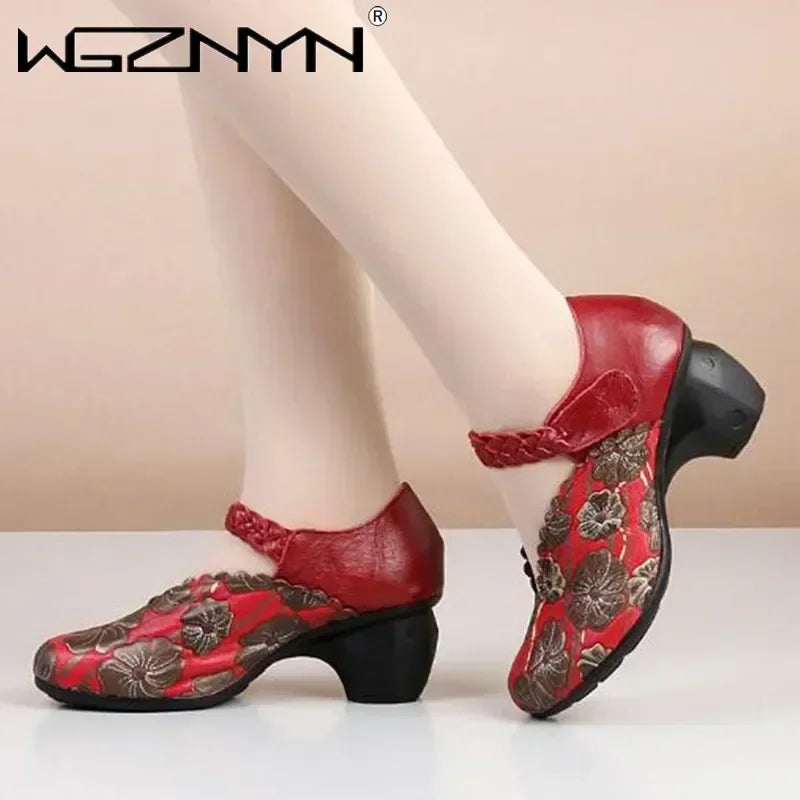 Hot Promotion 2025 New Spring Autumn Printing Red Wedding Black Banquet Shoes Fashion Elegance Women High Heel Retro Sneakers