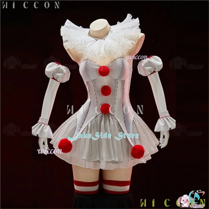 Halloween Movie Clown Pennywise Dress Cosplay Costume Wig Genderswap Horror Scary Sexy Dress Up Women Carnival Party Outfit