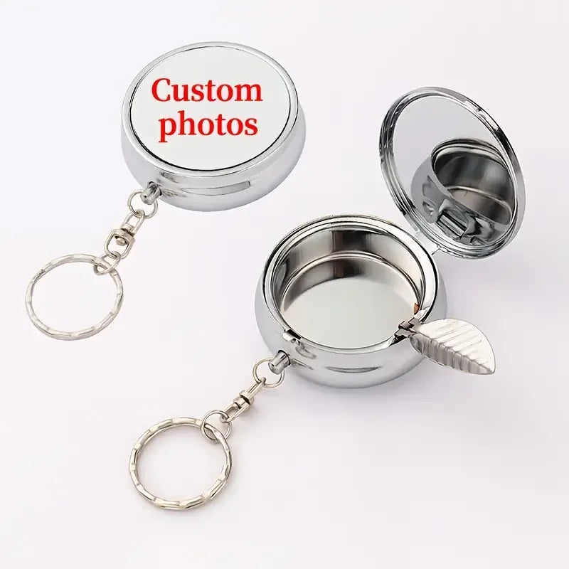 Personalised Custom Round Keychain, Personalised Photo Mini Portable Ashbox Keyring, Unique Father Gift