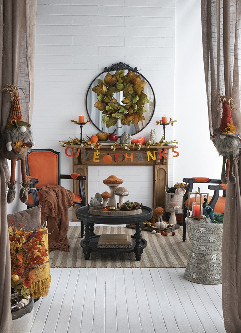 Set of 2 Give Thanks Thanksgiving Banners with Felt Pumpkin, 68 in