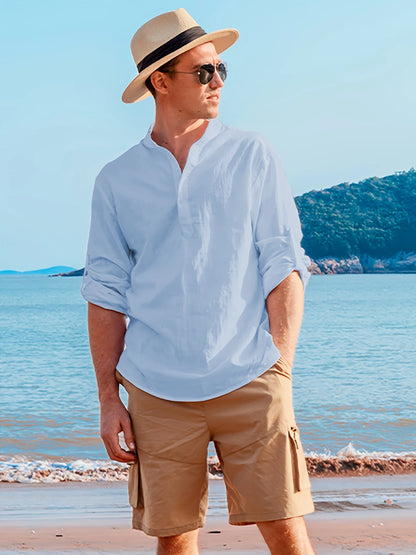 Men's Casual Fashion Long Sleeve Linen Shirt Stylish Comfortable Breathable Men's Clothing