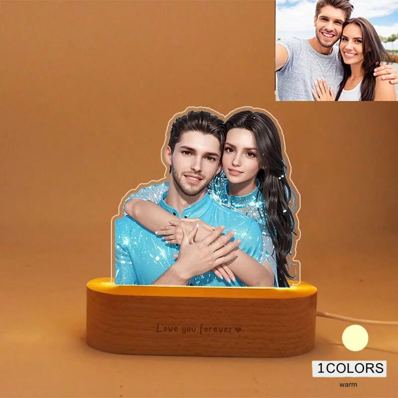 Personalized Gift Photo 3D Lamp Customized Cartoon Portrait Photo Frame Wedding Anniversary Valentines Day Wedding Birthday Gift
