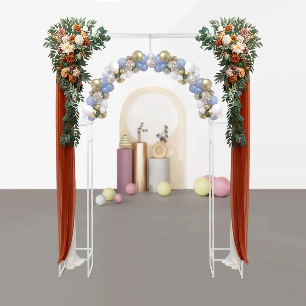 Wedding Arch Backdrop Stand, White Wedding Arches for Ceremony Square Metal Balloon Arch Stand Heavy Duty Backdrop Stand 5.91 *