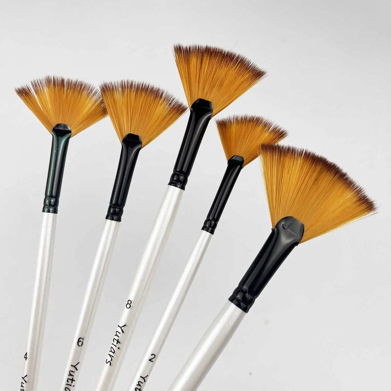 Artist Fan Paint Brushes Set 5Pcs Fan Artist Brushes Soft Anti-Shedding Nylon Hair Wood Handle Painting Brush for Acrylic