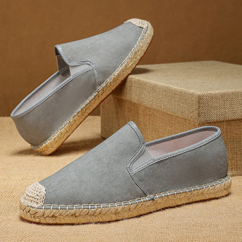 Summer New Linen Men's Loafers Handmade Breathable Man Casual Shoes Comfort Slip-On Flat Shoes Man Canvas Shoes chaussures homme