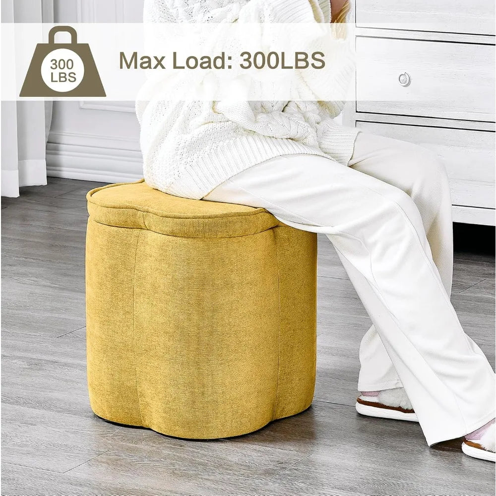 18"Flower Foot Rest Ottoman with Storage,Chenille Fabric Pouf Ottoman for Home Decor,Vanity Stool, Extra Seating for Living Room