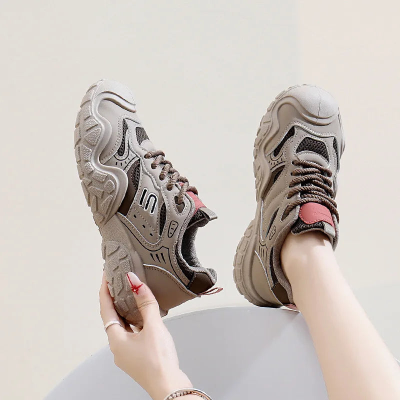 insKorean Style New Dad Shoes Women2025Spring Student Running Sports Thick-Soled Height-Increasing Casual Shoes