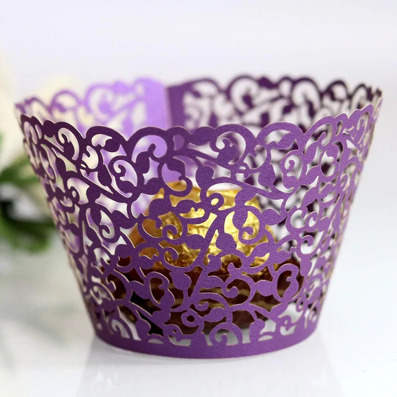 50pcs Lace Cupcake Wrapper Hollow Muffin Cupcake Paper Cups For Baby Shower Wedding Birthday Party Baking Fondant Dessert Decor