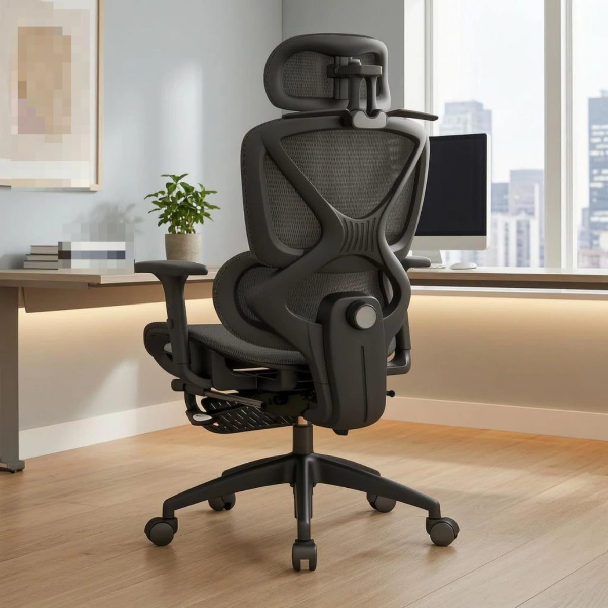 High Back Swivel Chair with Breathable Mesh Padded Armrests Adjustable Headrest Lumbar Support for Modern Work Station