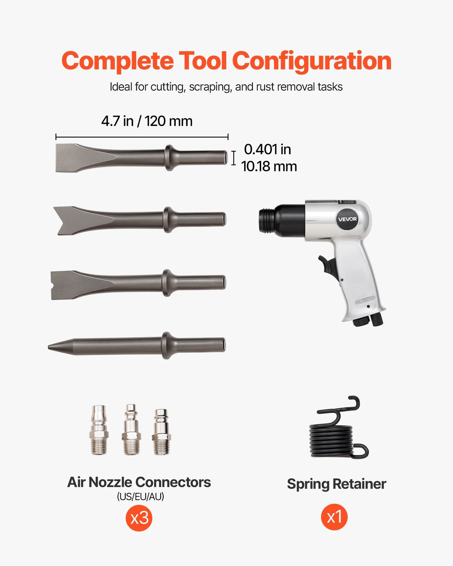 Air Hammer, 4500BPM Pneumatic Hammer With Rust Removal Air Needle