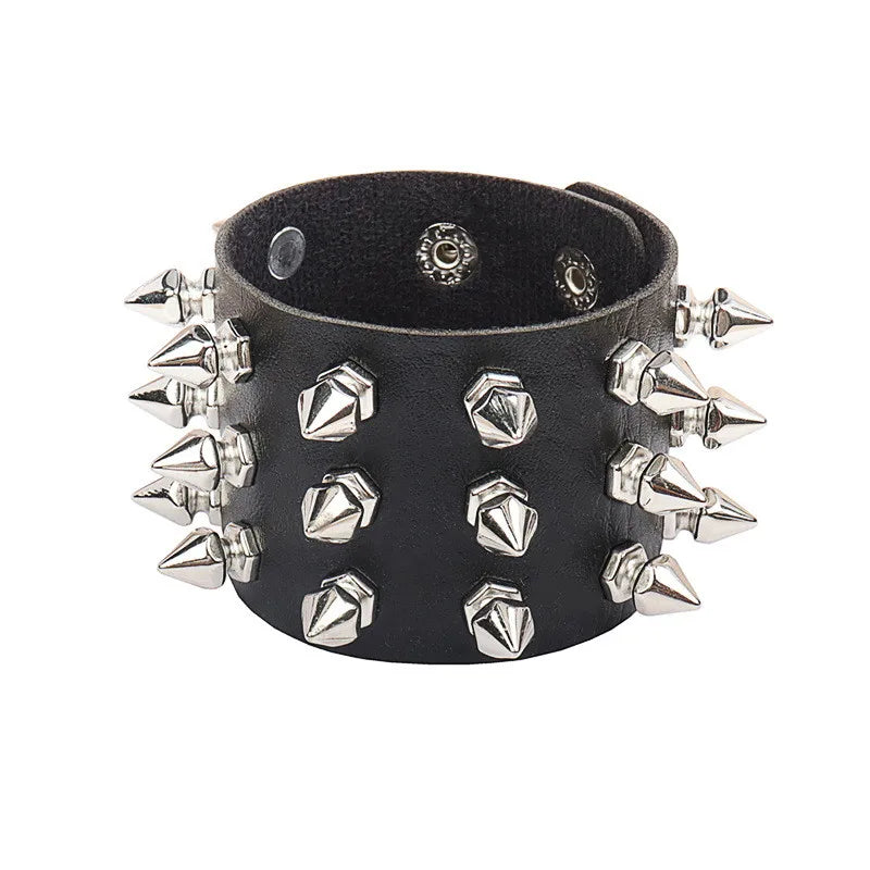 2022 PU Leather Studded Bracelet Punk Bracelet Adjustable Goth Cuff Bracelet Gothic Rivet Buckle Wristband for Men Women