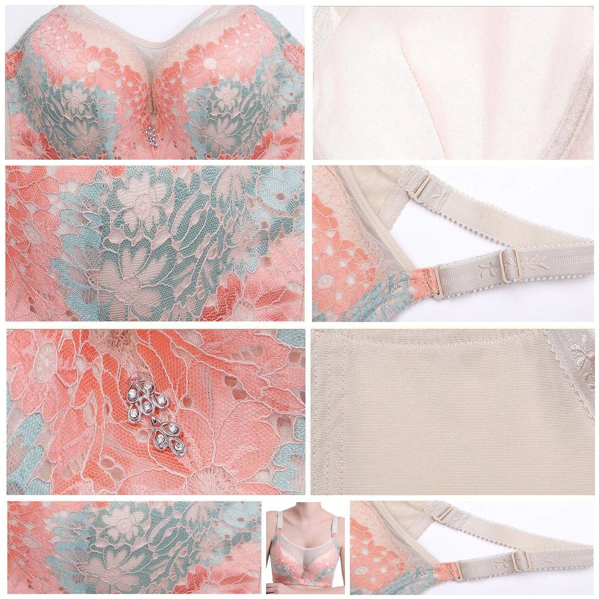 Full Coverage Lace Sexy Bra Women Solid Push Up C D DD E F Cup Bralette Big bust 34 36 38 40 42 44 46 Top Lingerie Exotic C3312