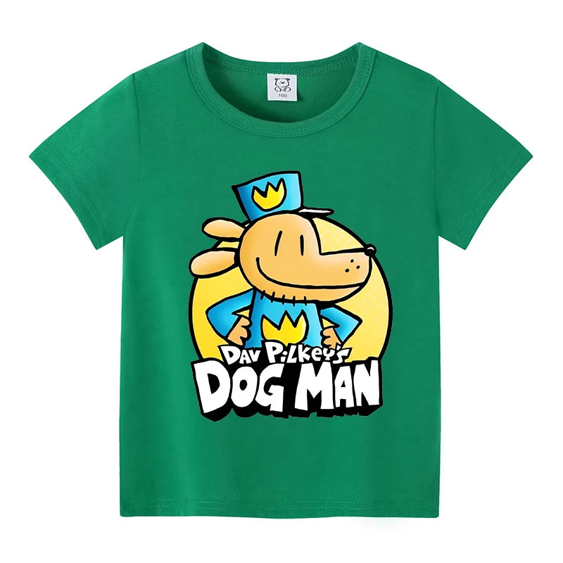 New Dog Man Children T-shirts Cute Cartoon Figure Printed T-shirt Kawaii Baby Boys Casuals Short Sleeves Tops 2025 Kids Clothes