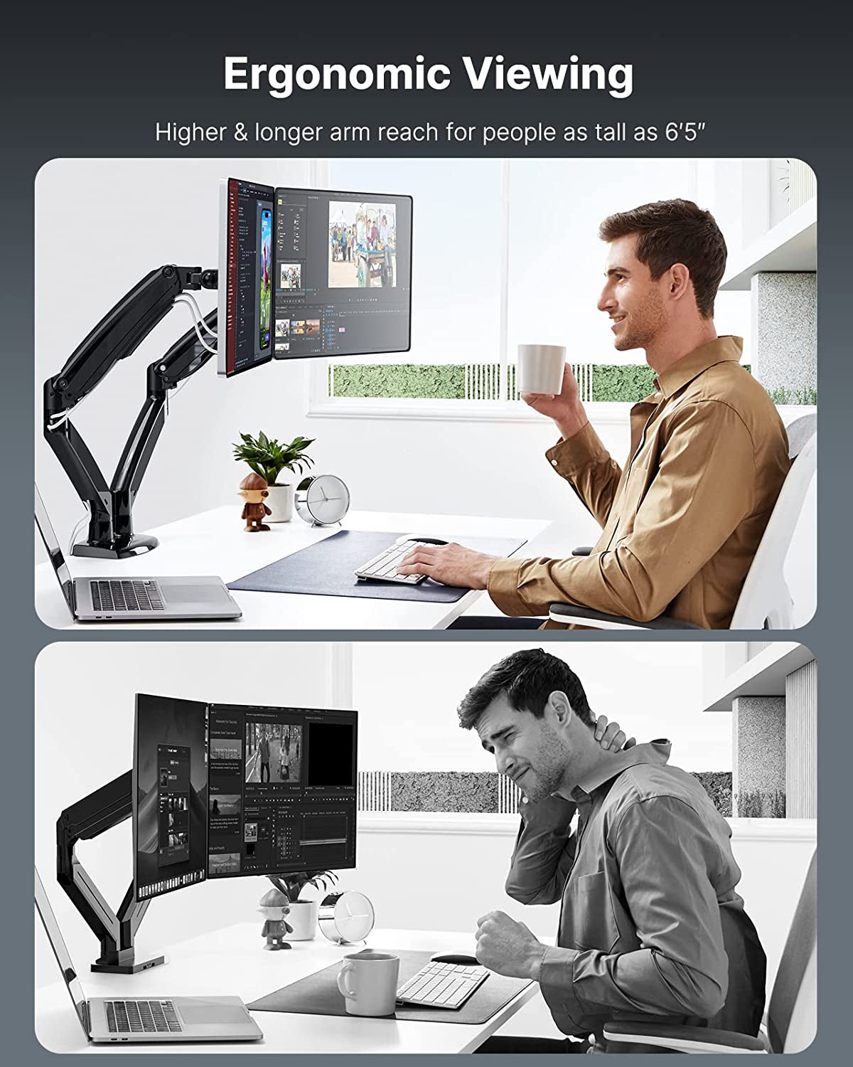Dual Monitor Stand With USB Port Height Adjustable Arms
