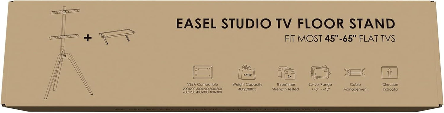 Wood Easel TV Stand For 45 To 65 Inch TVs Walnut Floor