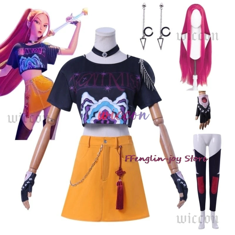 Huntrix Group Rumi Zoey Cosplay Anime Devil Hunters Mira Costume Coat Earrings Accessories Set Halloween Party Outfit for Woman