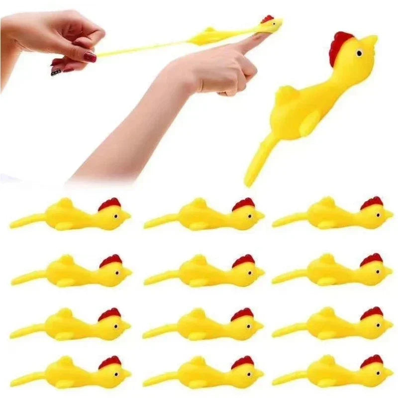Popular Sticky Yellow Squishy Toy Chicken for Kids, Popular Party Favors, Finger Shooters,  Educational Award, 10 Pcs
