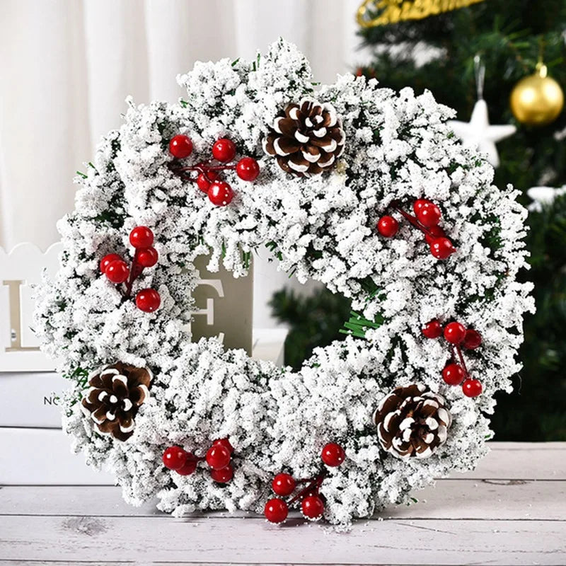Christmas Rattan Wreath Pine Natural Branches Berries Pine Cones  Christmas Wreath Supplies Home Door Decoration For New Year's