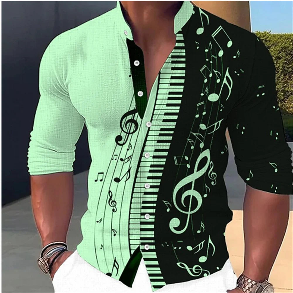 New Fashion Standing Collar Men's Creative Print Long Sleeve Shirt Outdoor Party High Quality Soft and Comfortable Fabric S-6XL