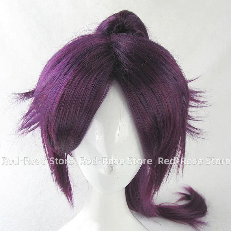 Shihouin Yoruichi Cosplay Wigs High-temperature Fiber Synthetic Hair Purple Mixed Long Chip Ponytail + Wig Cap