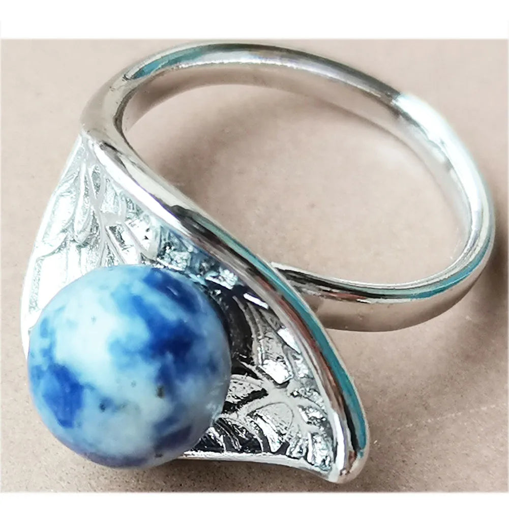 Jaspe Howlite Crystal Aventurine Tiger Eye Blue Sand Carnelian Malachite Lapis Lazuli Howlite Goldstone Leaf Bead Ring  PWB921